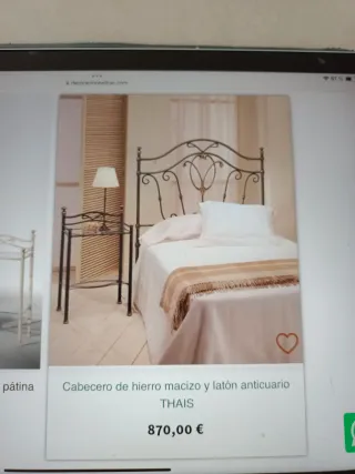 Cabecero de hierro macizo y latón, forjado