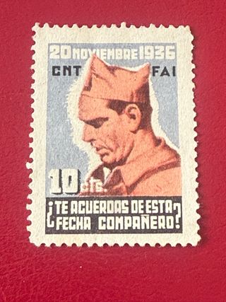 Sello CNT-FAI 10 céntimos Guerra Civil rara