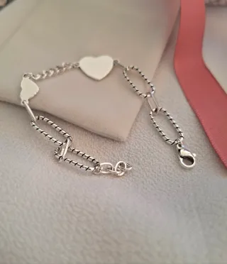 Pulsera de plata, cadena de eslabones con corazon.