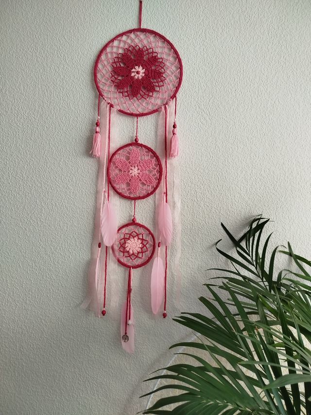 Atrapasueños grande 25 x 90 cm - tonos rosa/fucsia