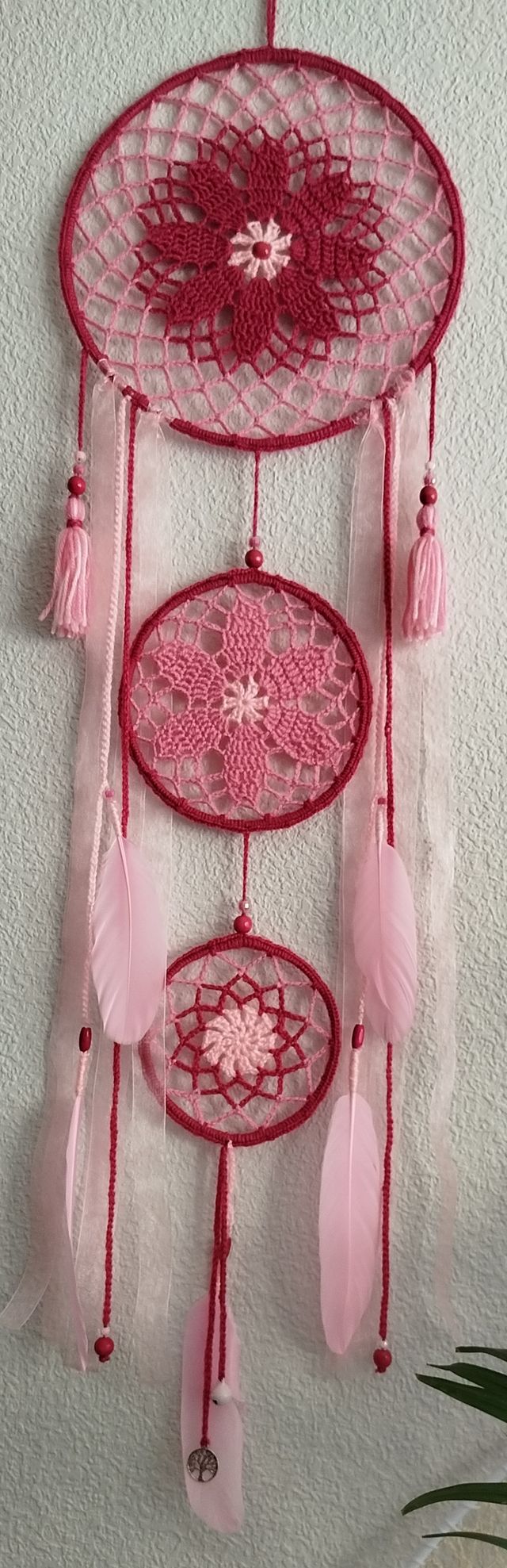 Atrapasueños grande 25 x 90 cm - tonos rosa/fucsia