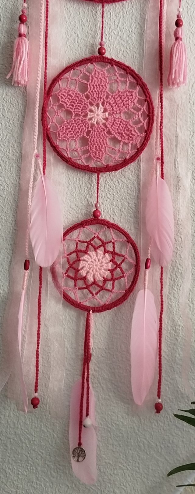 Atrapasueños grande 25 x 90 cm - tonos rosa/fucsia