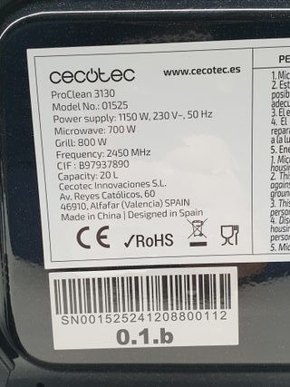 Microondas Cecotec ProClean 3130 - 20L
