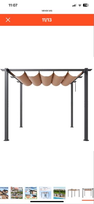 Pergolato in alluminio con tenda scorrevole 3x3m