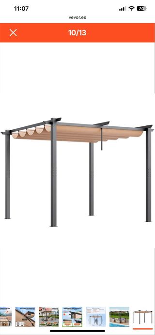 Pergolato in alluminio con tenda scorrevole 3x3m