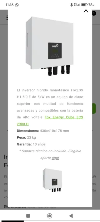 Inversor fox 5kw hibrido y batería