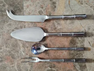 Set Cubiertos Vintage Bambú Plata