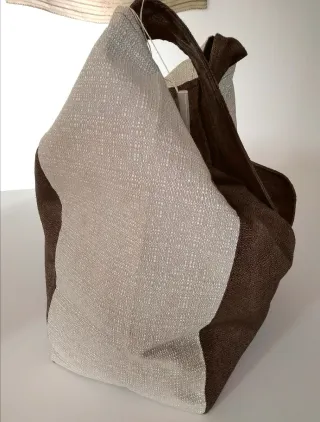 Maxi borsa tessuto marrone e beige