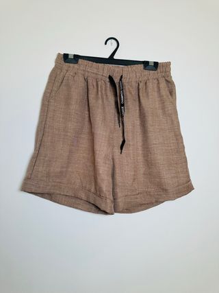 Pantalón corto efecto lino marrón Talla M-XL
