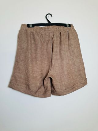 Pantalón corto efecto lino marrón Talla M-XL