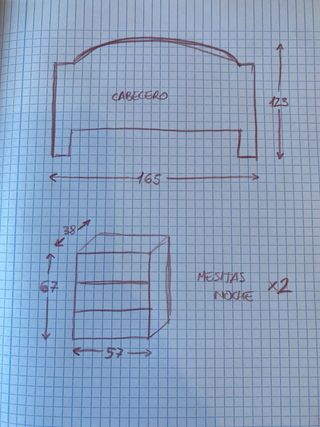 Conjunto muebles madera maciza dormitorio.