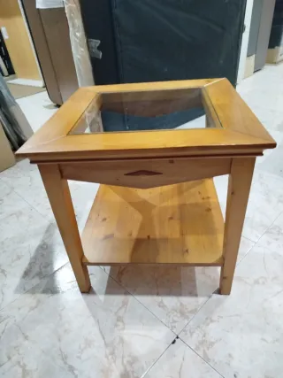 Mesa centro madera maciza con cristal