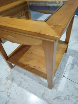 Mesa centro madera maciza con cristal