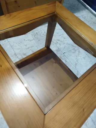 Mesa centro madera maciza con cristal