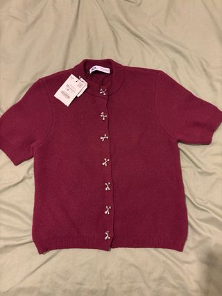 Jersey Zara burdeos botones lazo talla M