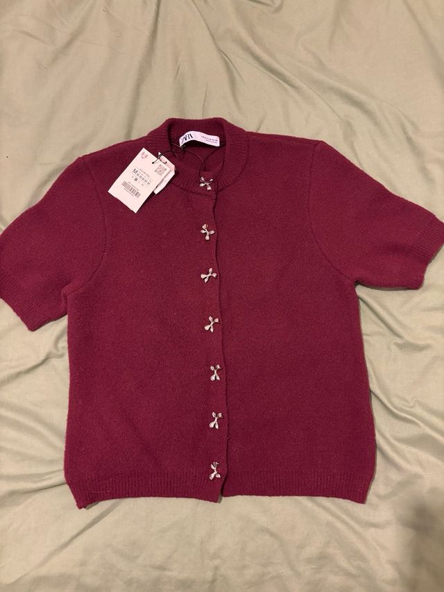 Jersey Zara burdeos botones lazo talla M