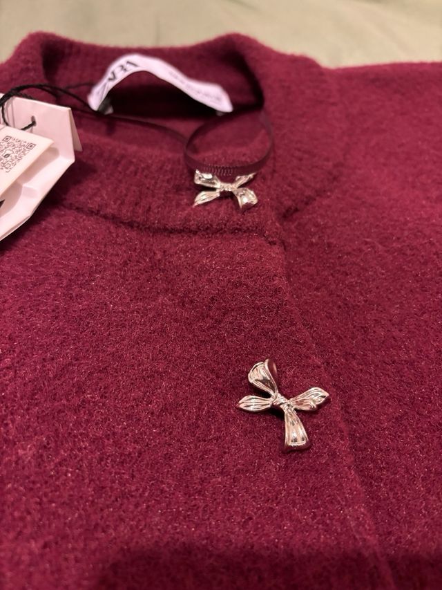Jersey Zara burdeos botones lazo talla M