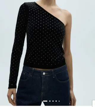 Top fiesta lentejuelas asimétrico negro, urge