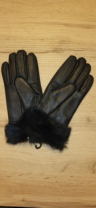 Guantes polipiel mujer negros con pelo