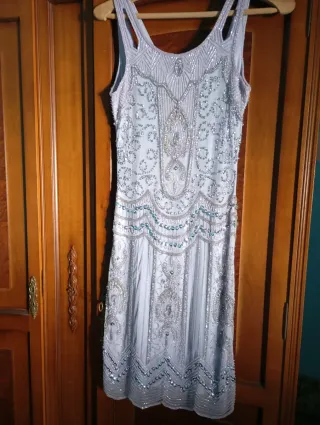 Vestido Fiesta Años 20 Plateado lavanda,