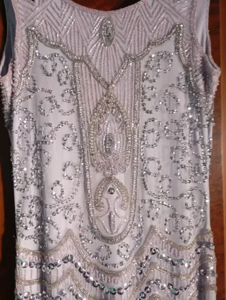 Vestido Fiesta Años 20 Plateado lavanda,