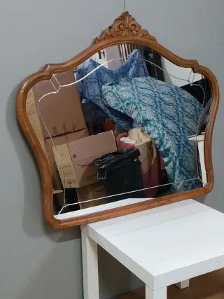 Espejo Antiguo Madera tallada y espejo Biselado