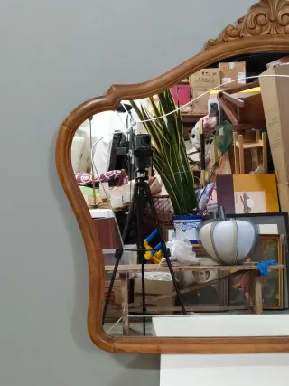 Espejo Antiguo Madera tallada y espejo Biselado