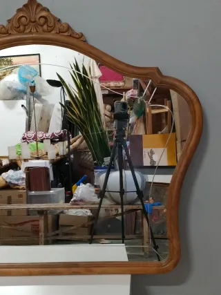 Espejo Antiguo Madera tallada y espejo Biselado