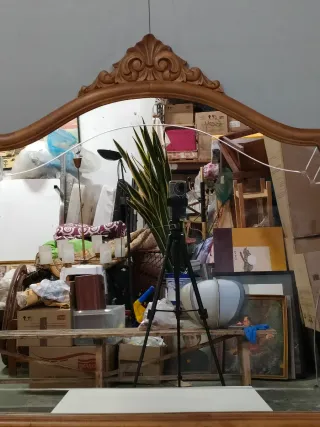 Espejo Antiguo Madera tallada y espejo Biselado