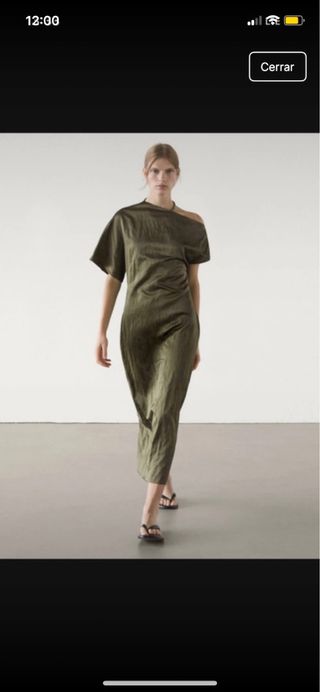 Vestido Massimo Dutti verde oliva con etiqueta