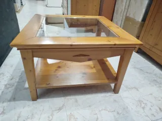 Mesa centro madera maciza con cristal