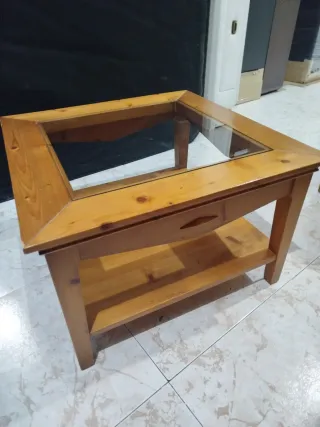 Mesa centro madera maciza con cristal