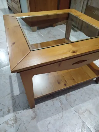 Mesa centro madera maciza con cristal