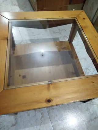 Mesa centro madera maciza con cristal