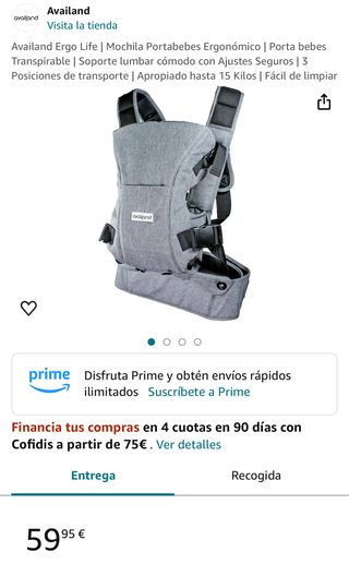 Mochila portabebés Availand Ergolife NUEVA