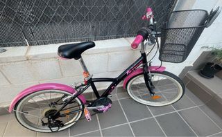 Bici B'Twin 20" Niña Negra y Rosa - 6 marchas