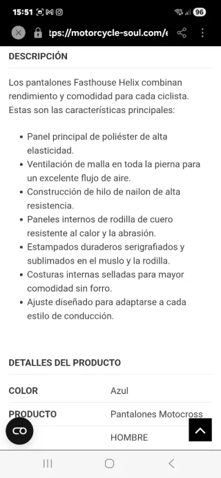 Pantalón de motocross, enduro