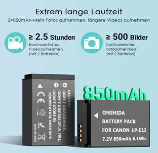 Pacchetto caricabatterie dual + 2 batterie LP-E12 (Canon)