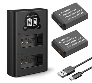 Pacchetto caricabatterie dual + 2 batterie LP-E12 (Canon)