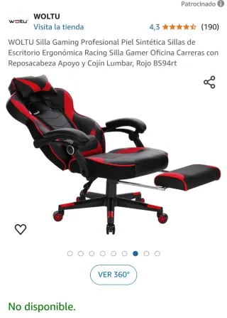Silla Gaming WOLTU Ergonómica Negra/Roja
