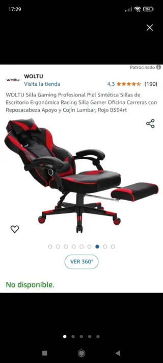 Silla Gaming WOLTU Ergonómica Negra/Roja