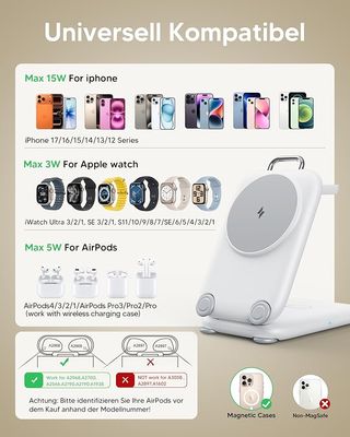 Mukiya  Cargador inalámbrico 3en1 Plegable Blanco