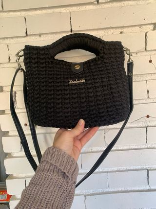 Bolso Cartera Tejida Negra Dama