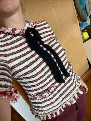 Blusa Tweed Rayas Negras Rojas Blancas Tipo Chanel