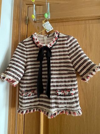 Blusa Tweed Rayas Negras Rojas Blancas Tipo Chanel