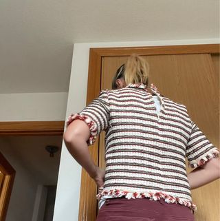 Blusa Tweed Rayas Negras Rojas Blancas Tipo Chanel