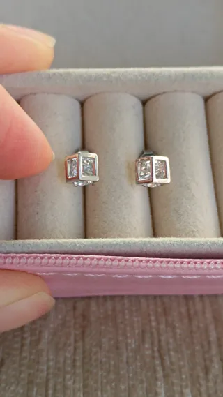 Pendientes Cubo Brillantes Plata