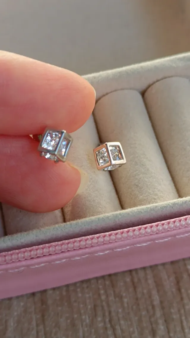 Pendientes Cubo Brillantes Plata