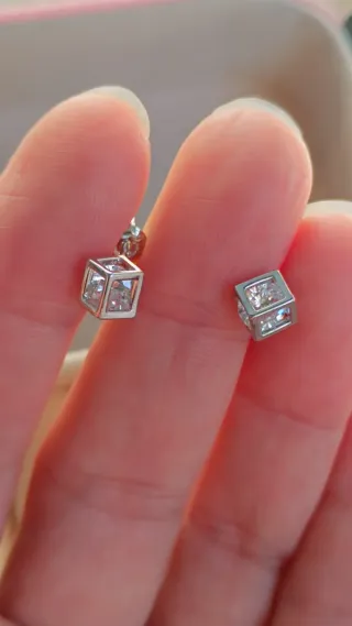 Pendientes Cubo Brillantes Plata
