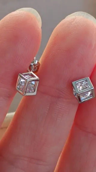 Pendientes Cubo Brillantes Plata